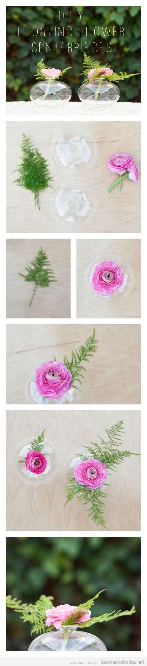 Flores flotantes de papel DIY, decoración mesa boda