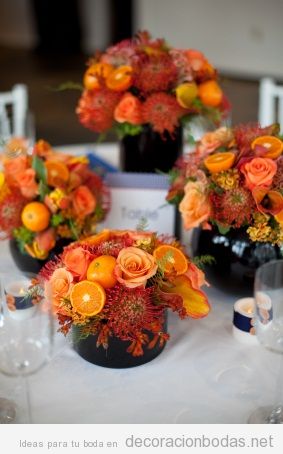Decorar centro de mesa de boda con flores colores otoñales 2
