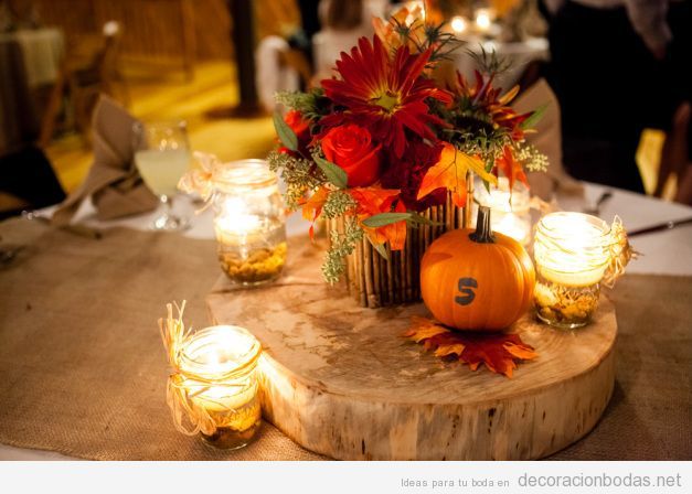 Decoración centro de mesa boda en otoño