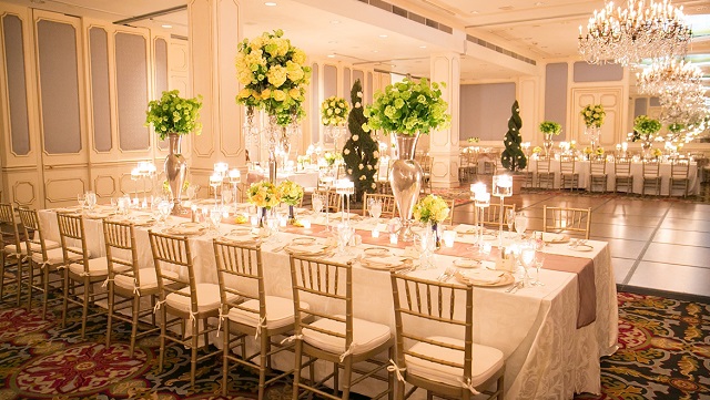 Salón de boda elegante, sillas