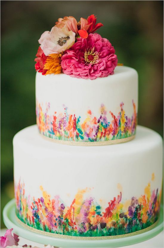 Decoración boda colorida, pastel boda