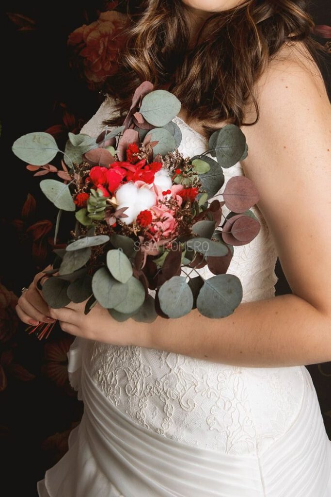 Ramo de novia de flores preservadas algodón
